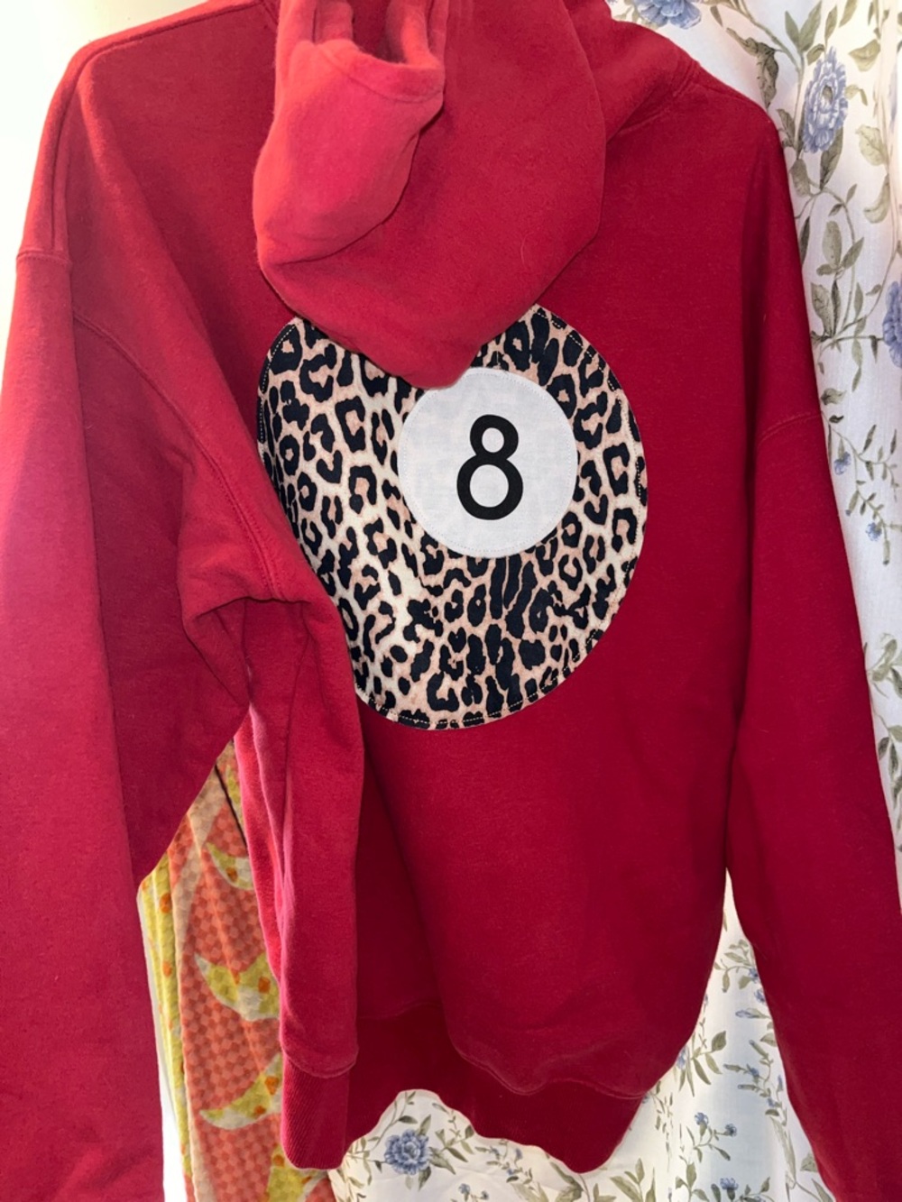 PacSun Red Leopard Patch Hooded Pullover Sweatshirt - Picture 4 of 5